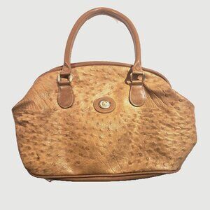Carryland Tan Faux Ostrich Leather Satchel Purse – Double Handle Handbag